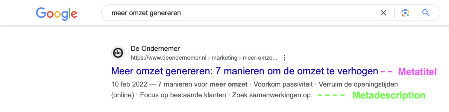 Wat is SEO - Metatags - voorbeeld van metatitel en metadescription